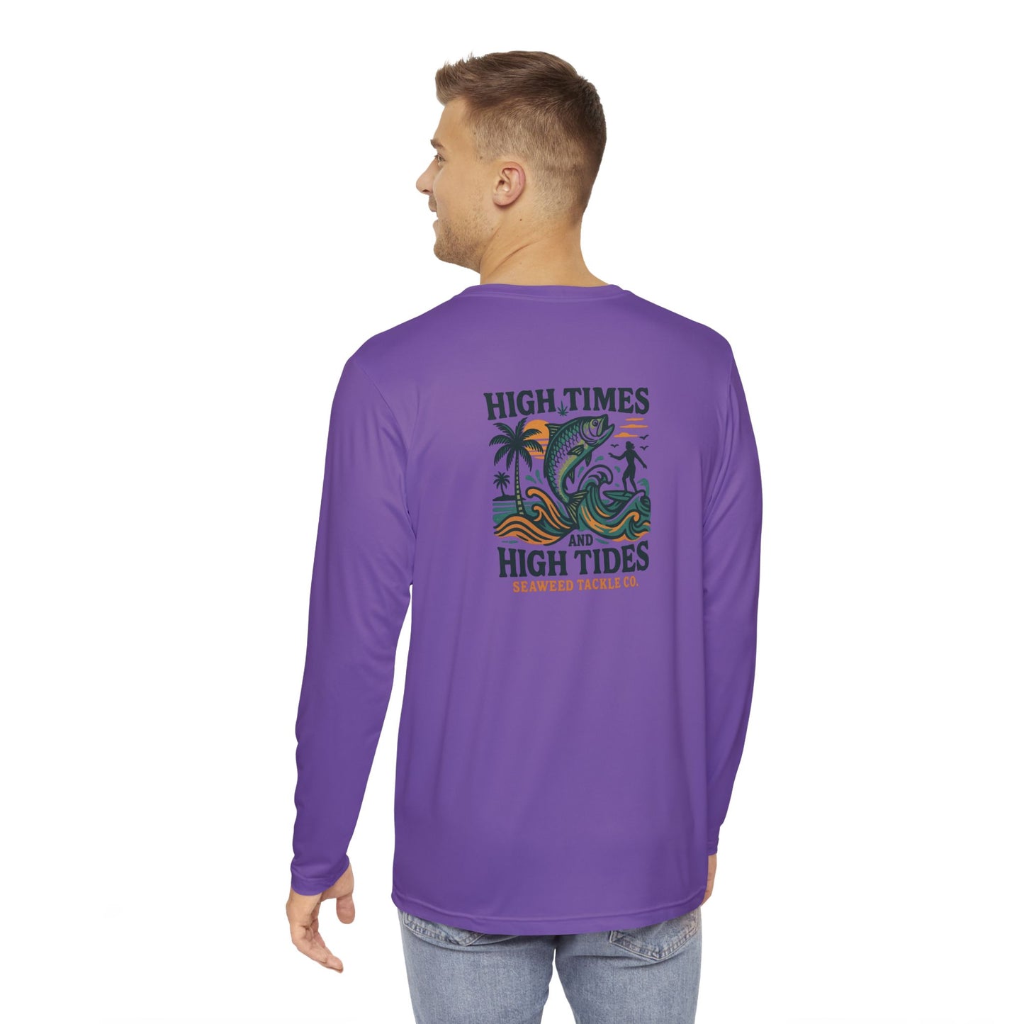 Purple Long Sleeve Fishing Shirt - 'High Times and High Tides', Outdoor Apparel, Gift for Fishermen, Summer Style, Beach Wear